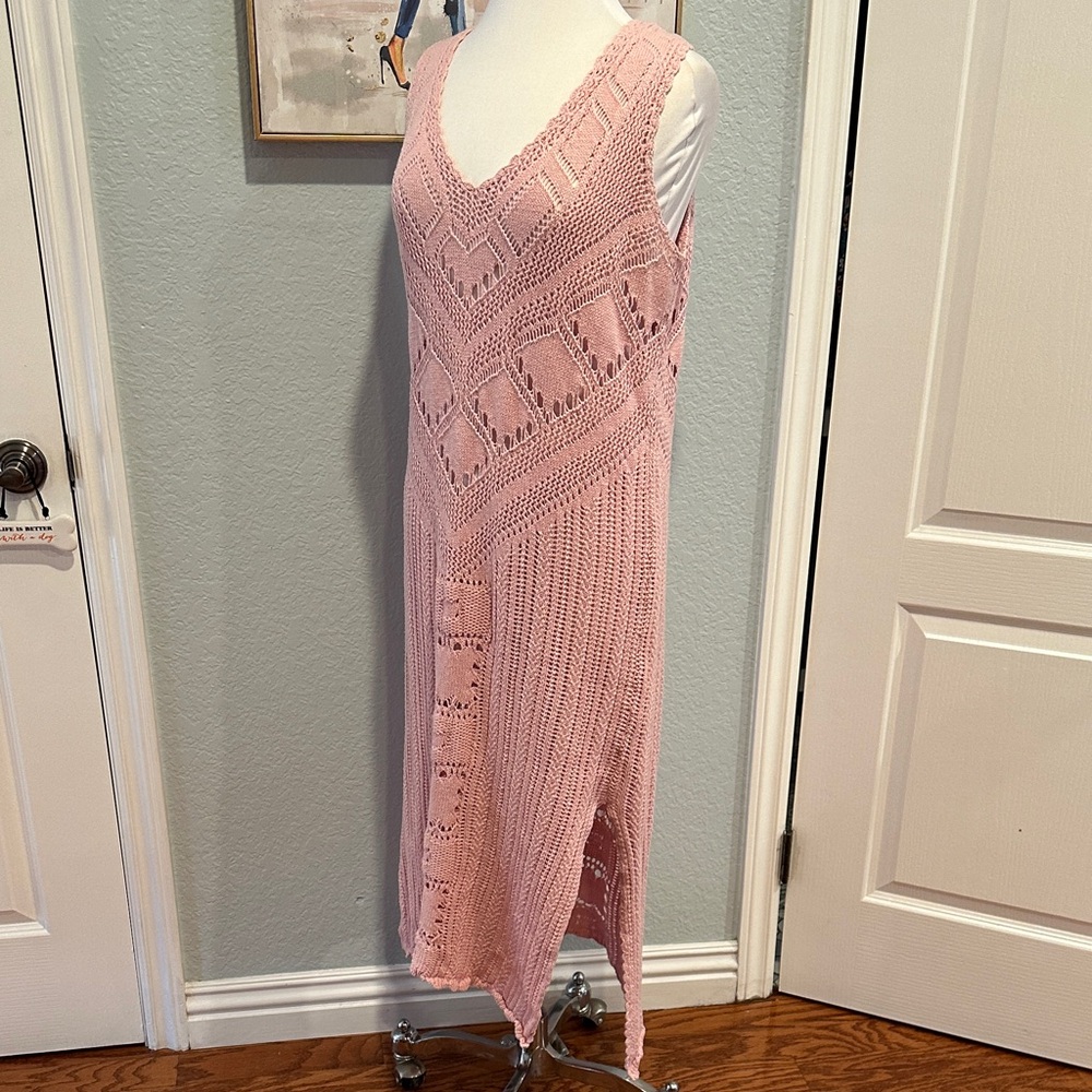Free People Beach Sz Medium Dusty Pink Crochet Maxi Dress • NEW! - Picture 7 of 12